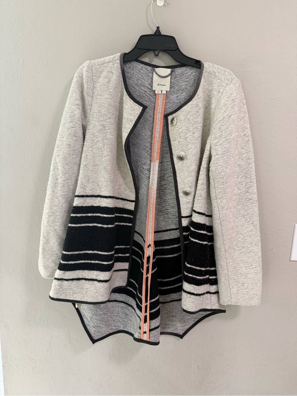 Elevenses Anthropologie Wool Blend Jacket Gray Stripe Peplum S